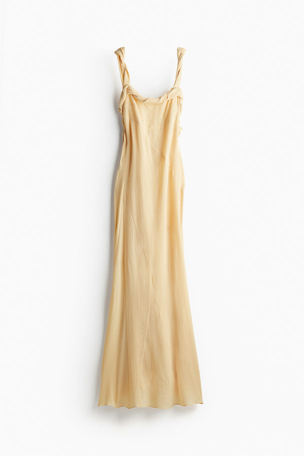 H&M Twist-detail Crinkled Dress Pastel Yellow