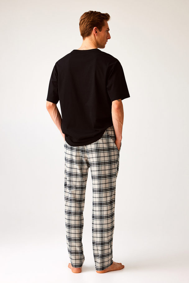 H&M Pyjamabroek Van Flanel - Regular Fit Beige/geruit