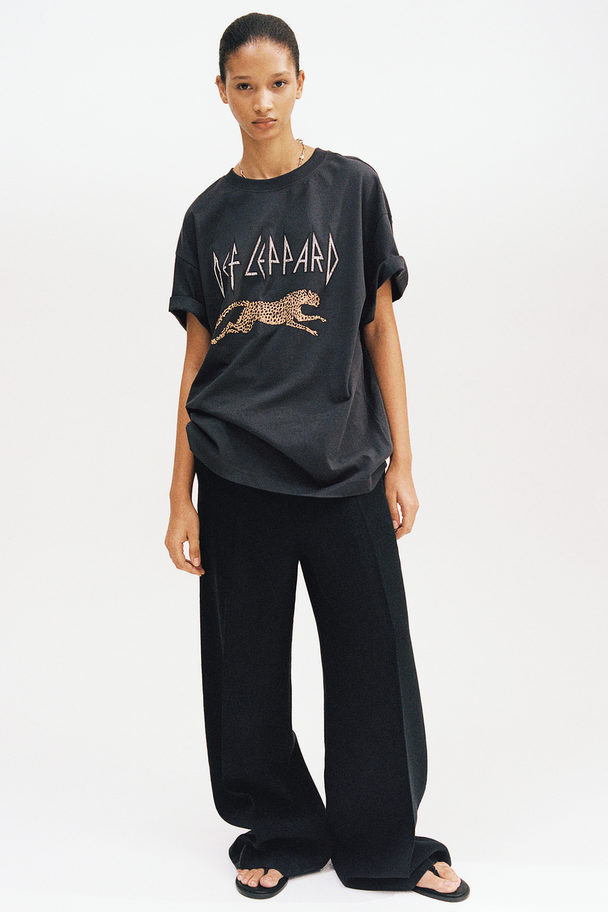 H&M Long Printed T-shirt Dark Grey/def Leppard