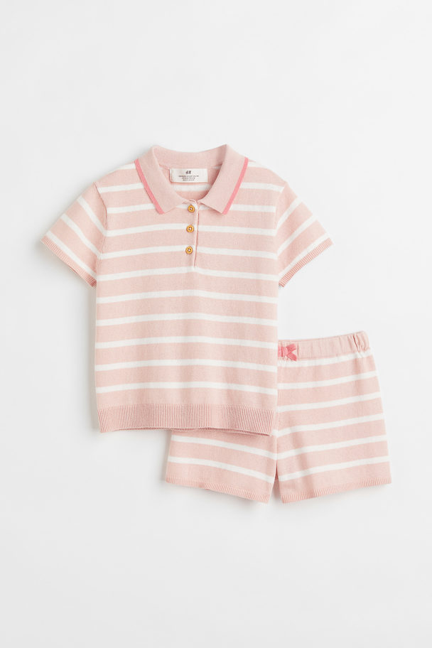H&M 2-piece Cotton Set Light Pink/striped