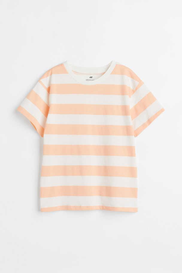 H&M T-Shirt aus Baumwolle Apricot/Weiß gestreift