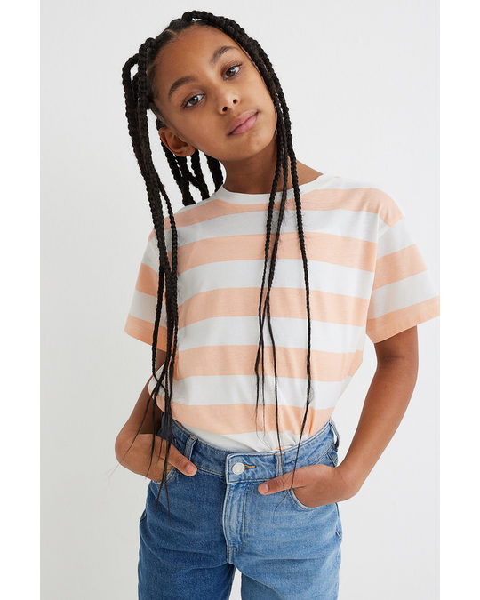 H&M Cotton T-shirt Apricot/white Striped