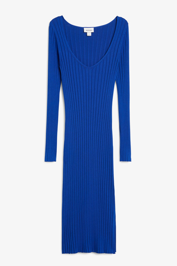 Monki Long Sleeve Knit Blue Midi Dress Royal Blue