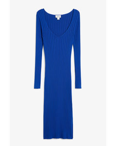 Long Sleeve Knit Blue Midi Dress Royal Blue
