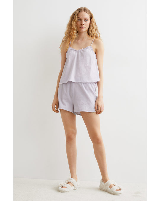 H&M Pyjama Strappy Top And Shorts Light Purple