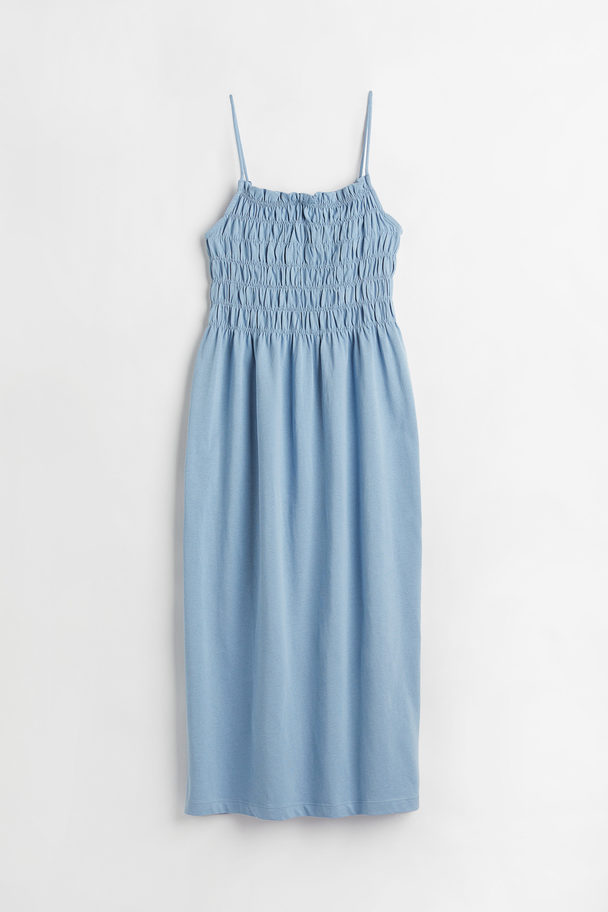H&M Smocking-detail Dress Light Blue