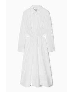 Cutout-waist Midi Shirt Dress White