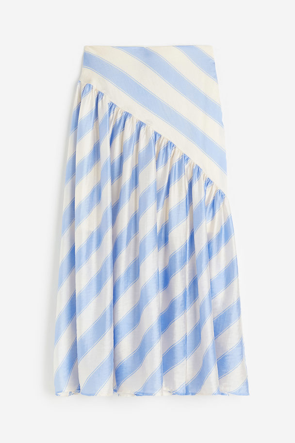 H&M Draped Lyocell-blend Skirt Light Blue/striped