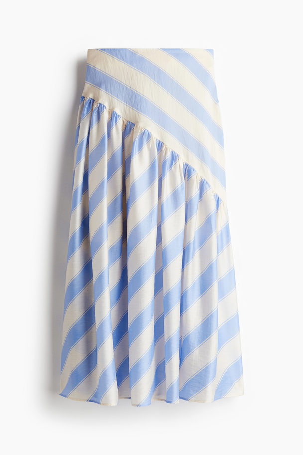 H&M Draped Lyocell-blend Skirt White/light Blue Striped