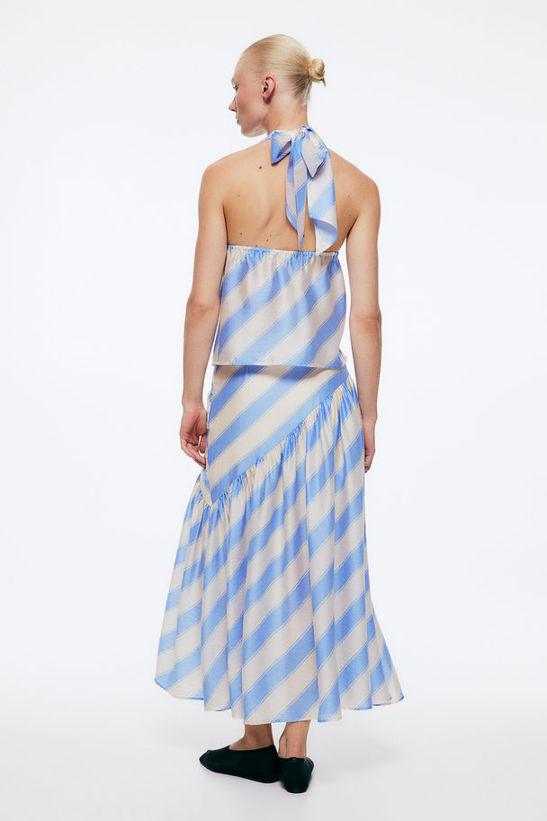 H&M Draped Lyocell-blend Skirt White/light Blue Striped