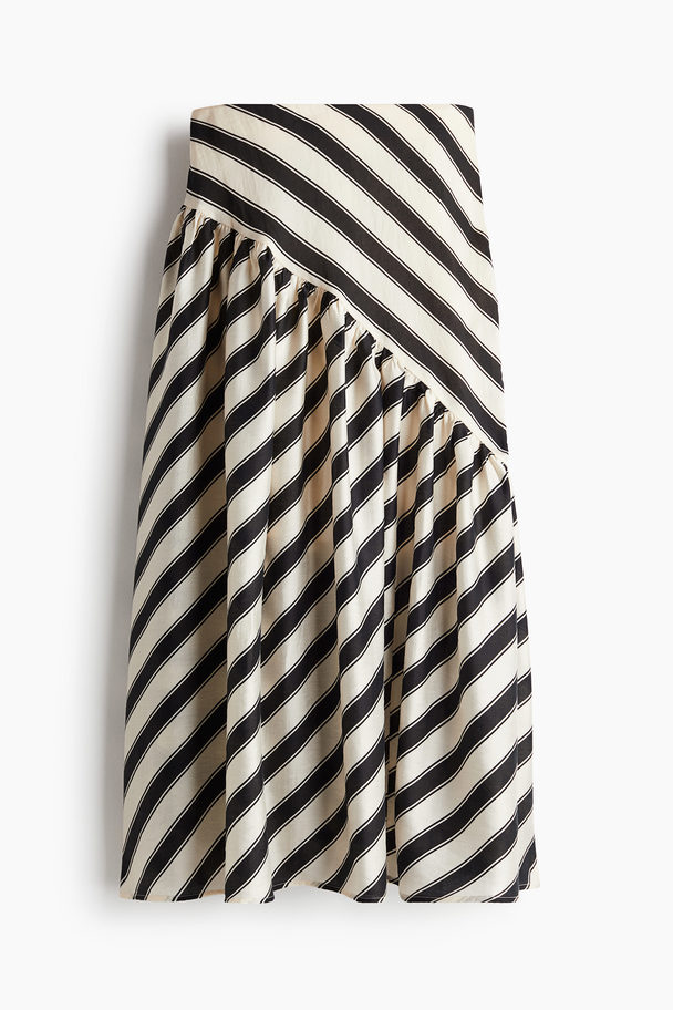 H&M Draped Lyocell-blend Skirt Cream/black Striped