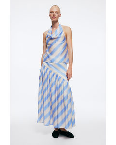 Draped Lyocell-blend Skirt White/light Blue Striped