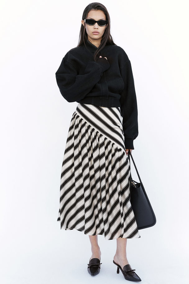 H&M Draped Lyocell-blend Skirt Cream/black Striped