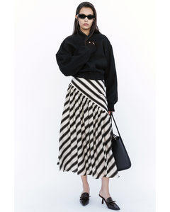 Draped Lyocell-blend Skirt Cream/black Striped