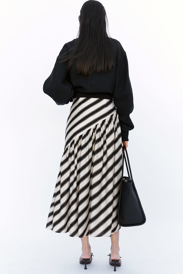 H&M Draped Lyocell-blend Skirt Cream/black Striped