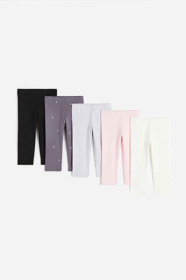 H&M 5er-Pack Leggings in 3/4-Länge Dunkelgrau/Hellrosa