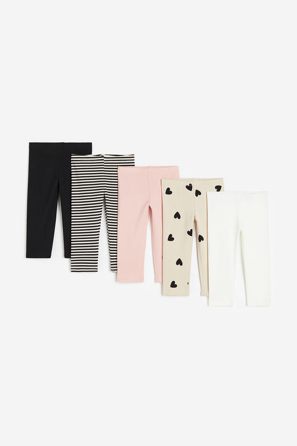 H&M 5er-Pack Leggings in 3/4-Länge Hellrosa/Weiß