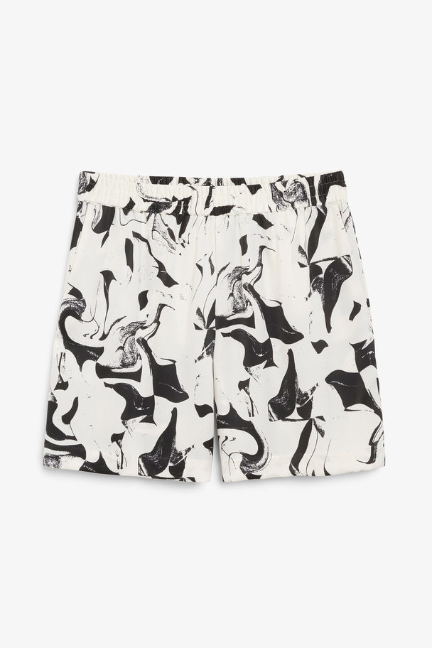 Monki Beige Relaxed Satin Shorts With Abstract Print Beige With Abstract Print