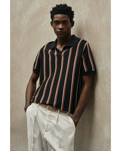 Regular Fit Fine-knit Polo Shirt Black/striped