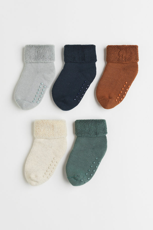 H&M 5-pack Anti-slip Socks Dark Turquoise/brown