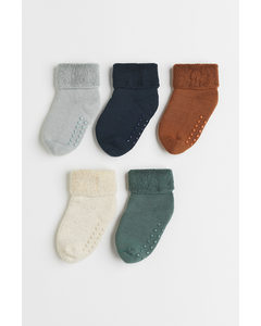5-pack Anti-slip Socks Dark Turquoise/brown