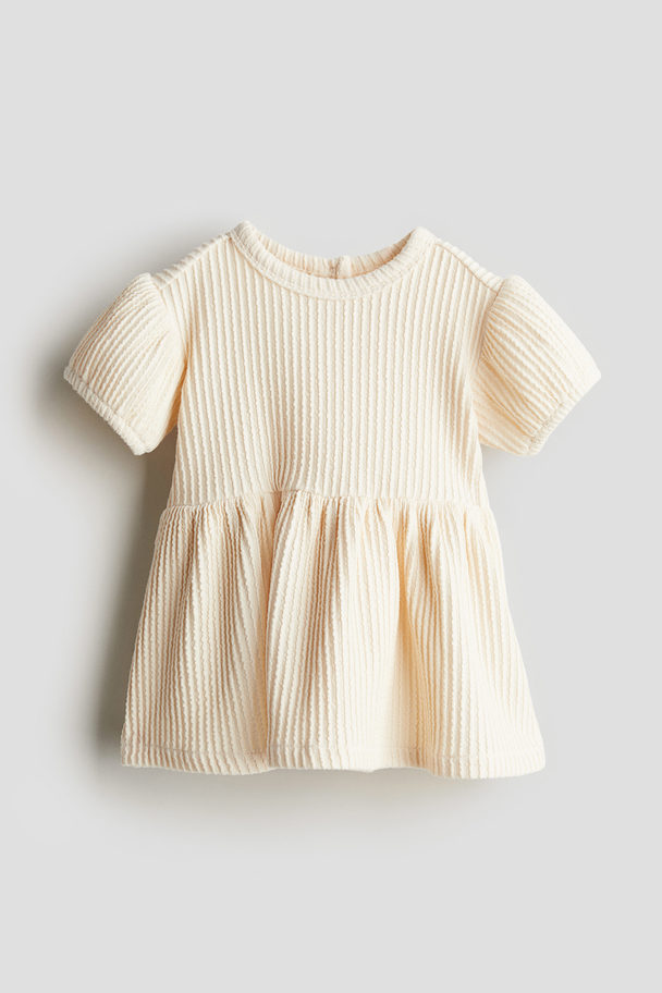 H&M Structure-ribbed Jersey Dress Light Beige