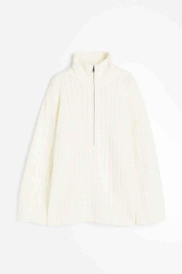 H&M Zip-top Cable-knit Jumper Cream