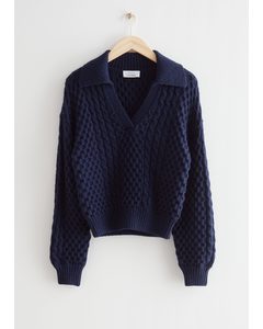 Merino Cable Knit Sweater Navy