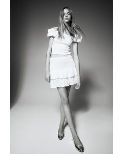Smocked-waist Tiered Skirt White