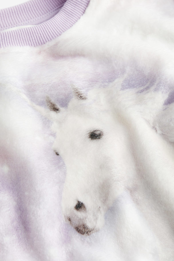 H&M Fleece Sweater Lichtpaars/eenhoorn