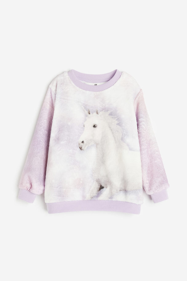 H&M Fleece Sweater Lichtpaars/eenhoorn