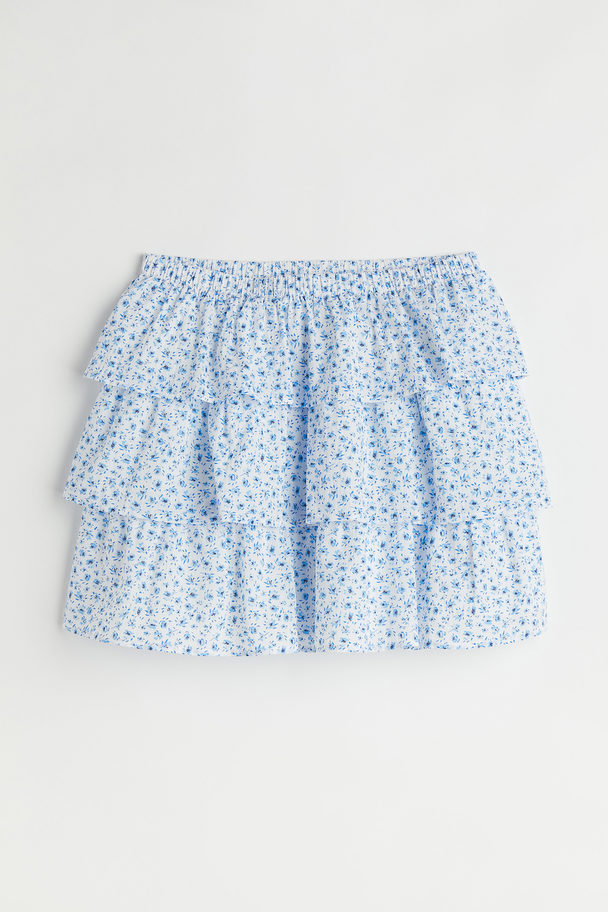 H&M Tiered Mini-skirt Light Blue/small Flowers