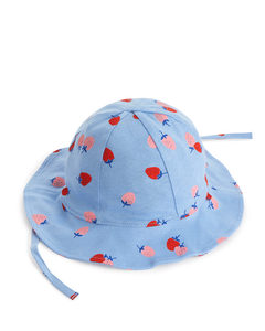 Cotton Sun Hat Light Blue/strawberries