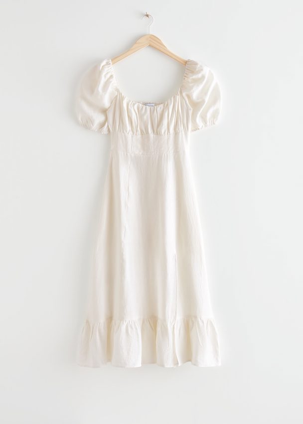 & Other Stories Puff Sleeve Linen Midi Dress White