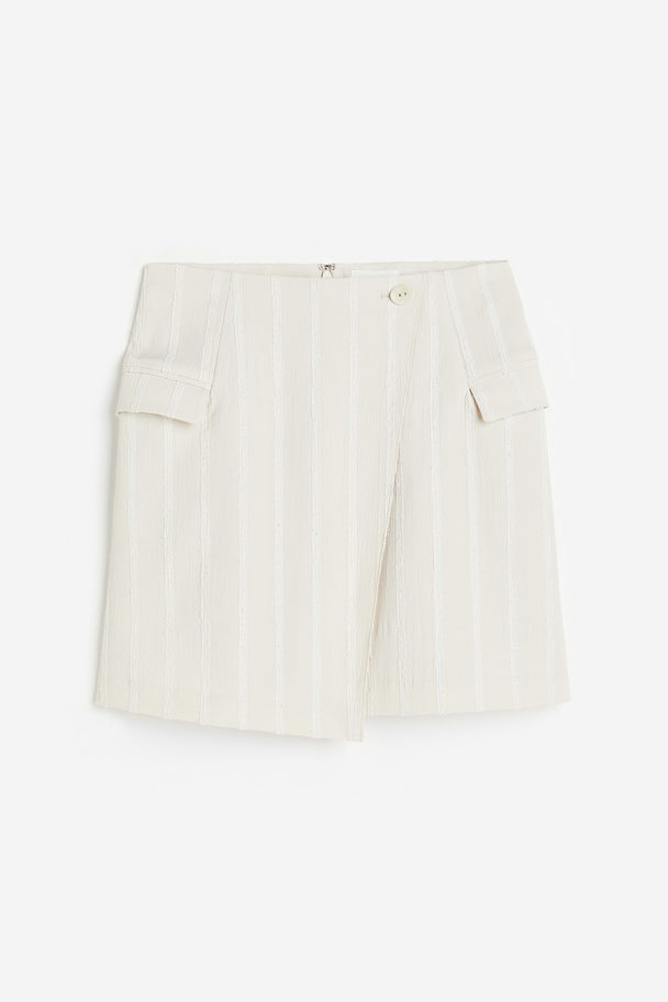 H&M Textured-weave Wrap Skirt Natural White/striped
