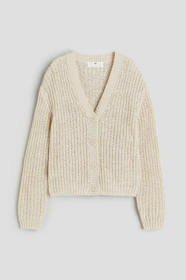 H&M Strick-Cardigan mit V-Ausschnitt Hellbeige