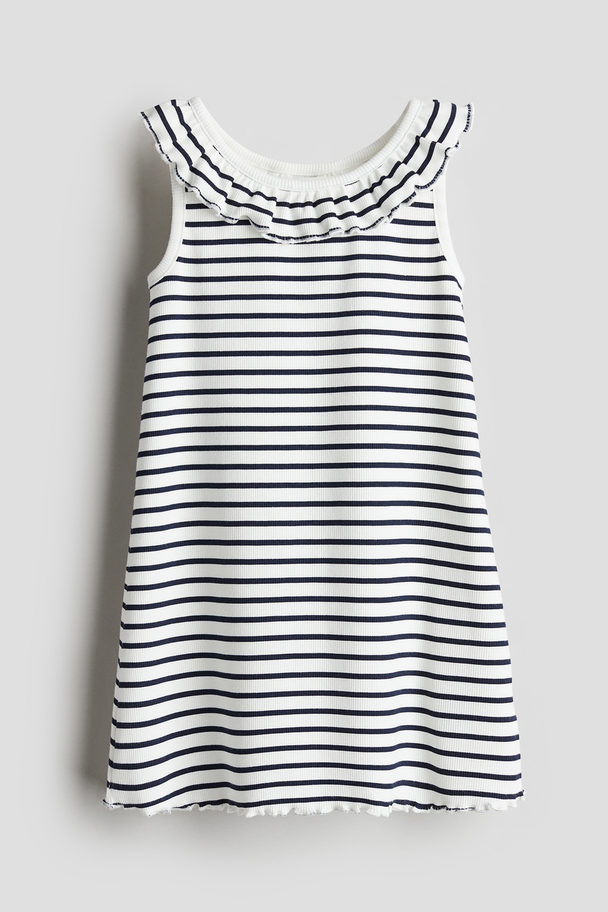 H&M Collared Jersey Dress White/striped