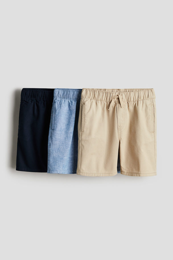 H&M 3er-Pack Shorts Marineblau/Beige