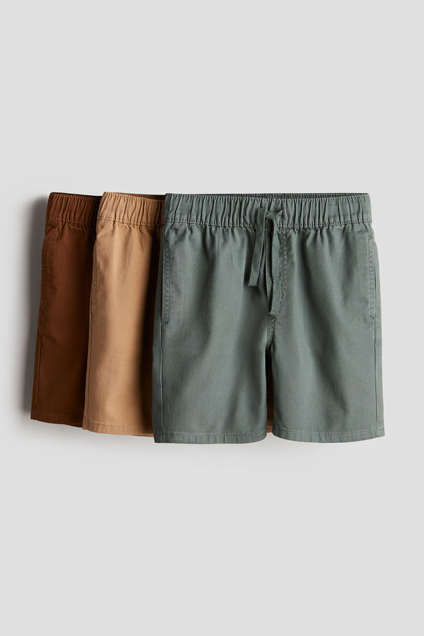 H&M 3-pack Shorts Brown/beige/dark Green