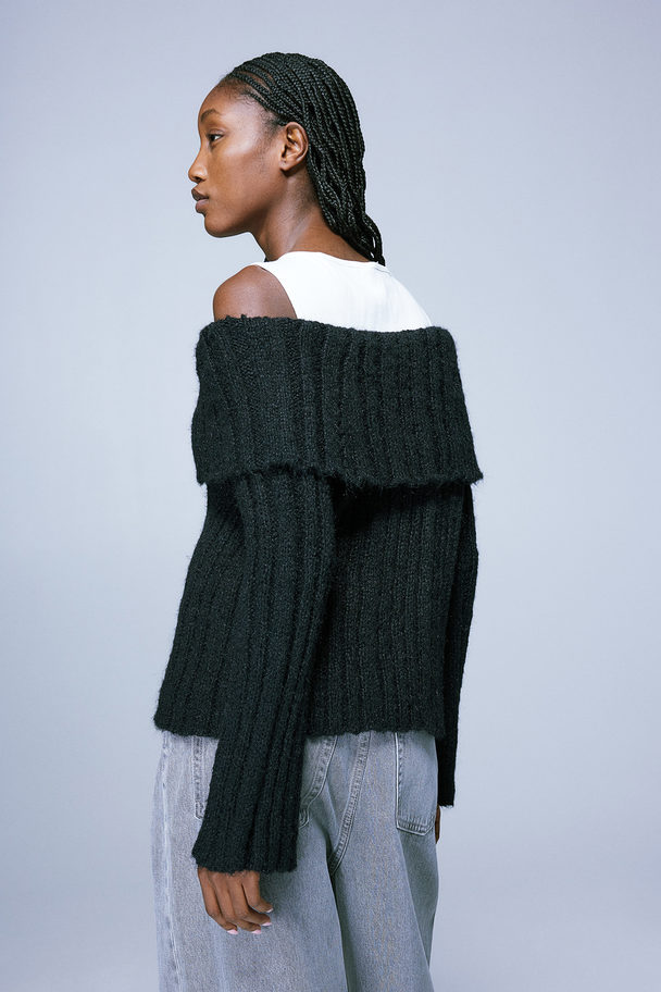 H&M Rib-knit Off-the-shoulder Jumper Black