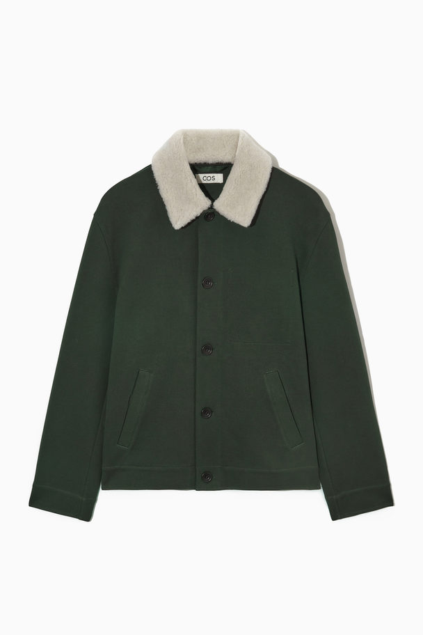 COS Detachable-collar Twill Jacket Dark Green