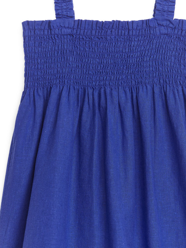 ARKET Smocked Seersucker Dress Blue