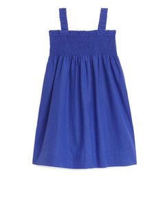 Smocked Seersucker Dress Blue