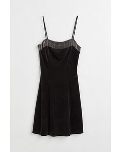 Rhinestone-embellished Velour Dress Black