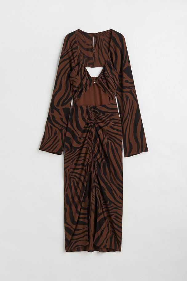 H&M Crêpe Cut-out Dress Dark Brown/zebra Print