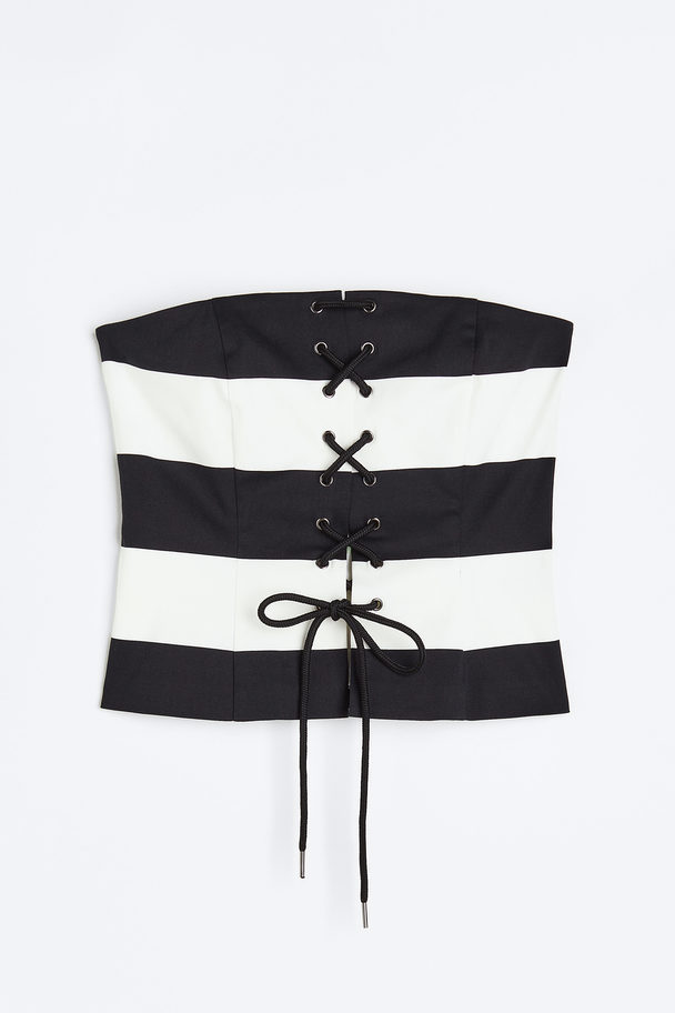 H&M Lacing-detail Bandeau Top Black/striped