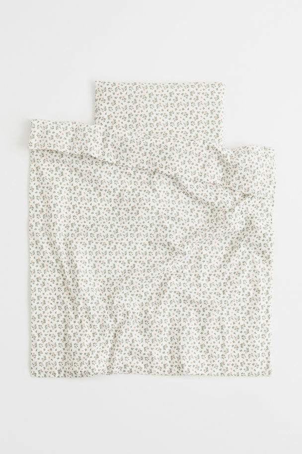 H&M HOME Cot Duvet Cover Set White/floral