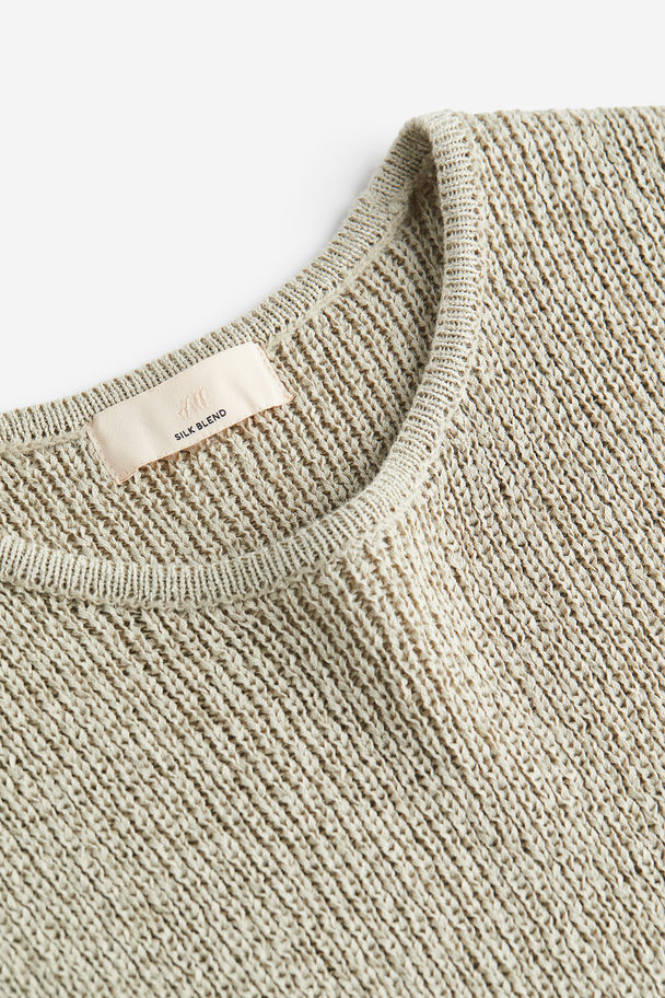 H&M Knitted Silk-blend Top Light Dusty Green