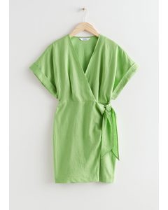 Linen Wrap Mini Dress Lime