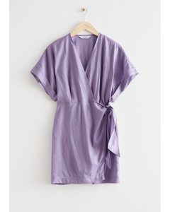 Linen Wrap Mini Dress Lilac